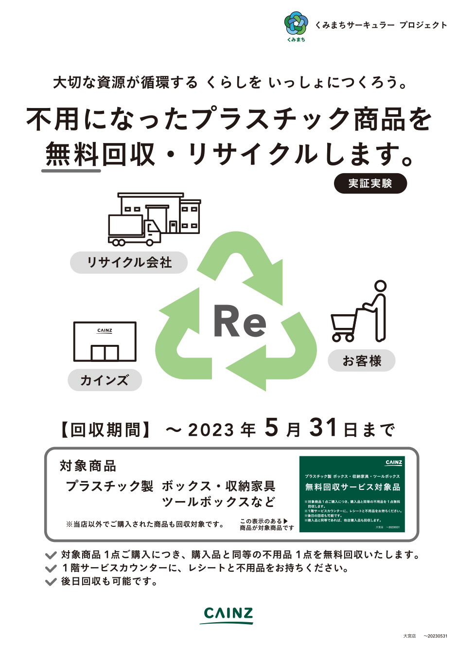 大切な資源が循環するくらしをいっしょにつくろう。不用になったプラスチック商品を無料回収・リサイクルします。